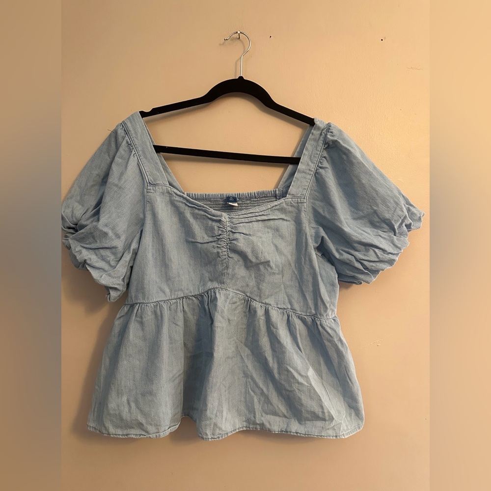 Old Navy Sky Blue Puff Sleeve Blouse